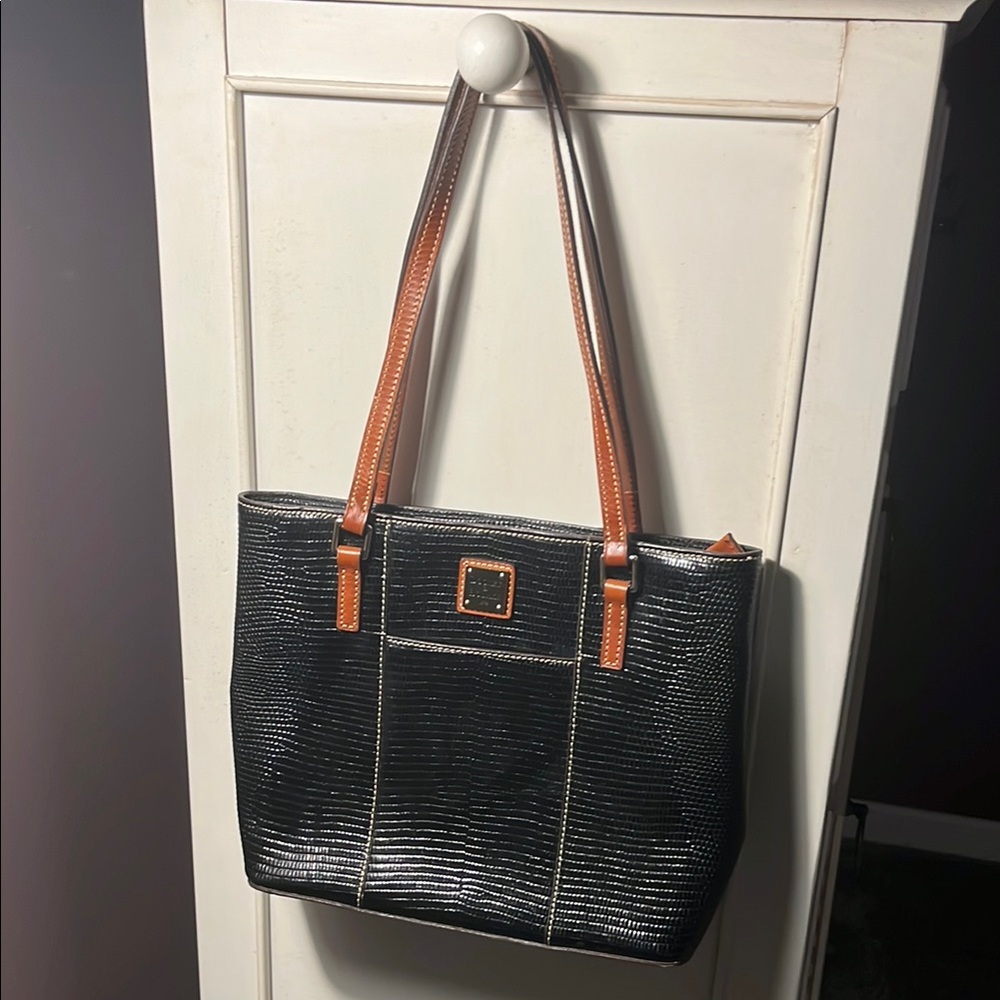 Dooney & Bourke Black and Tan Embossed Lizard Tote